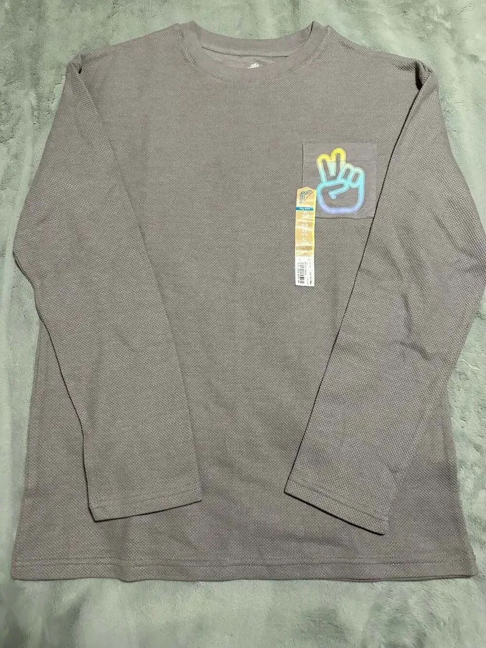 NWT Thereabouts L/S Waffle Knit Pocket Tee w/Peace Sign Graphic, Size XL Youth